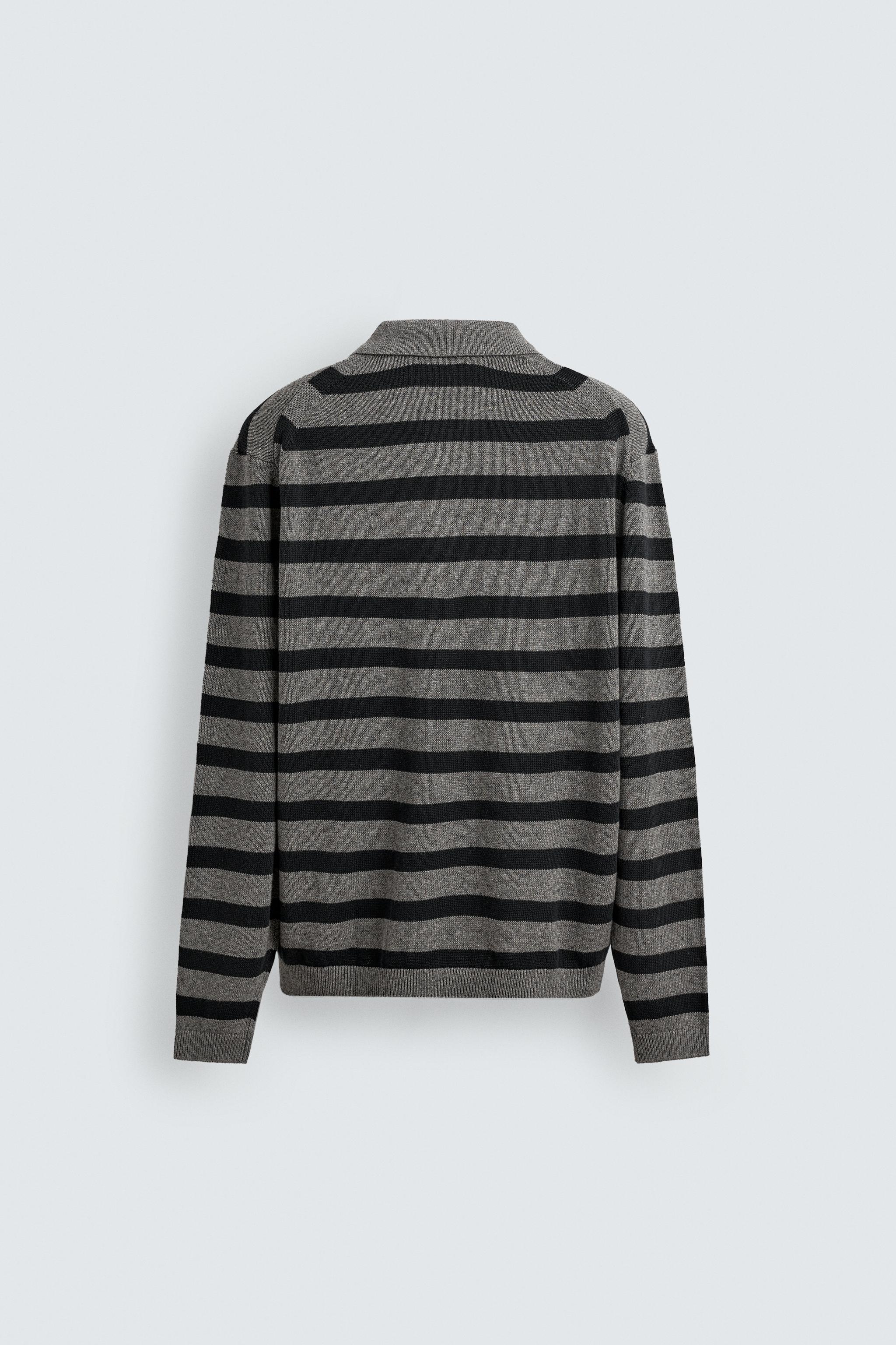 STRIPED COTTON LINEN KNIT POLO SHIRT
